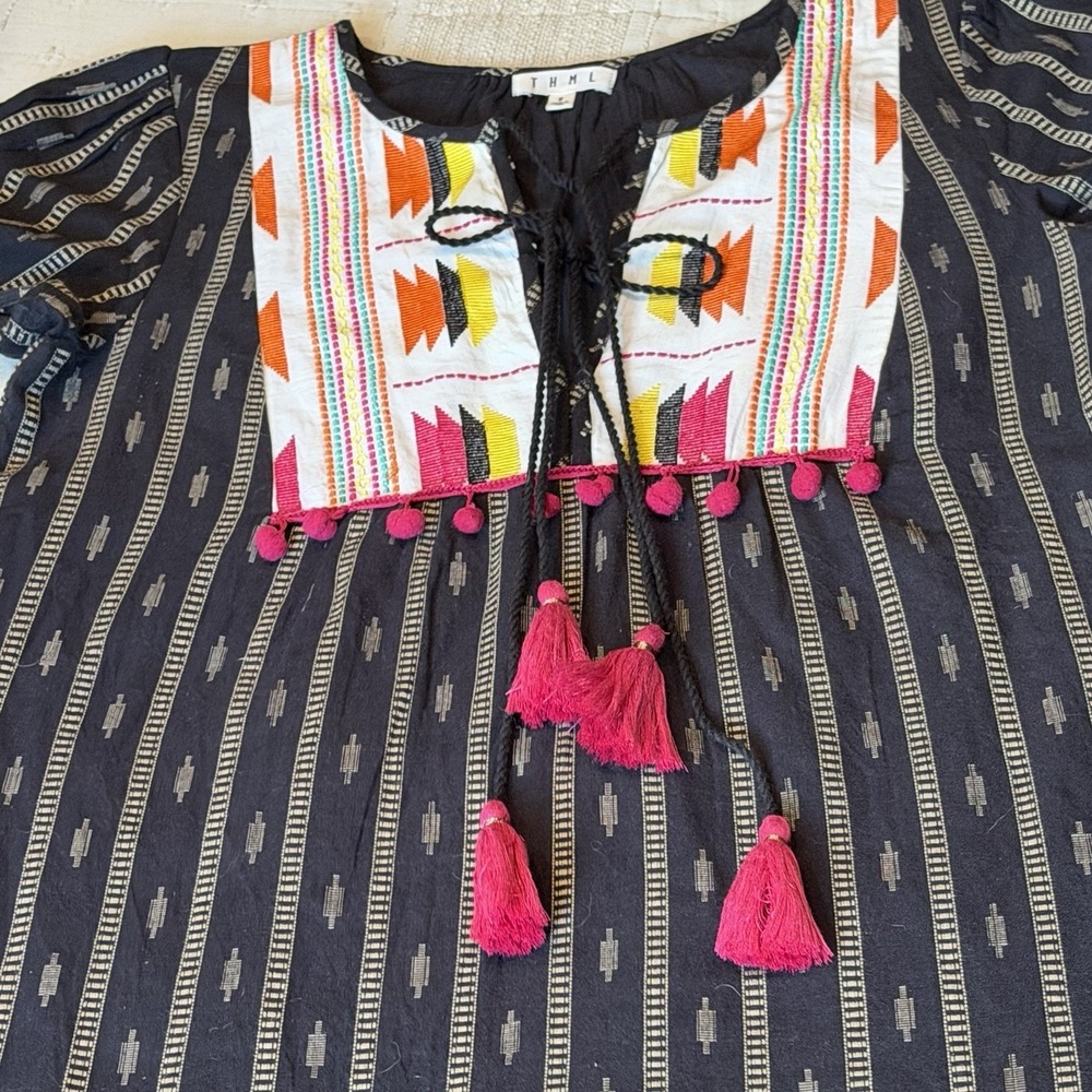 THML Women's Dress Anthro Boho Embroidered Rayon Blend Sleeveless Sz S - Picture 2 of 13